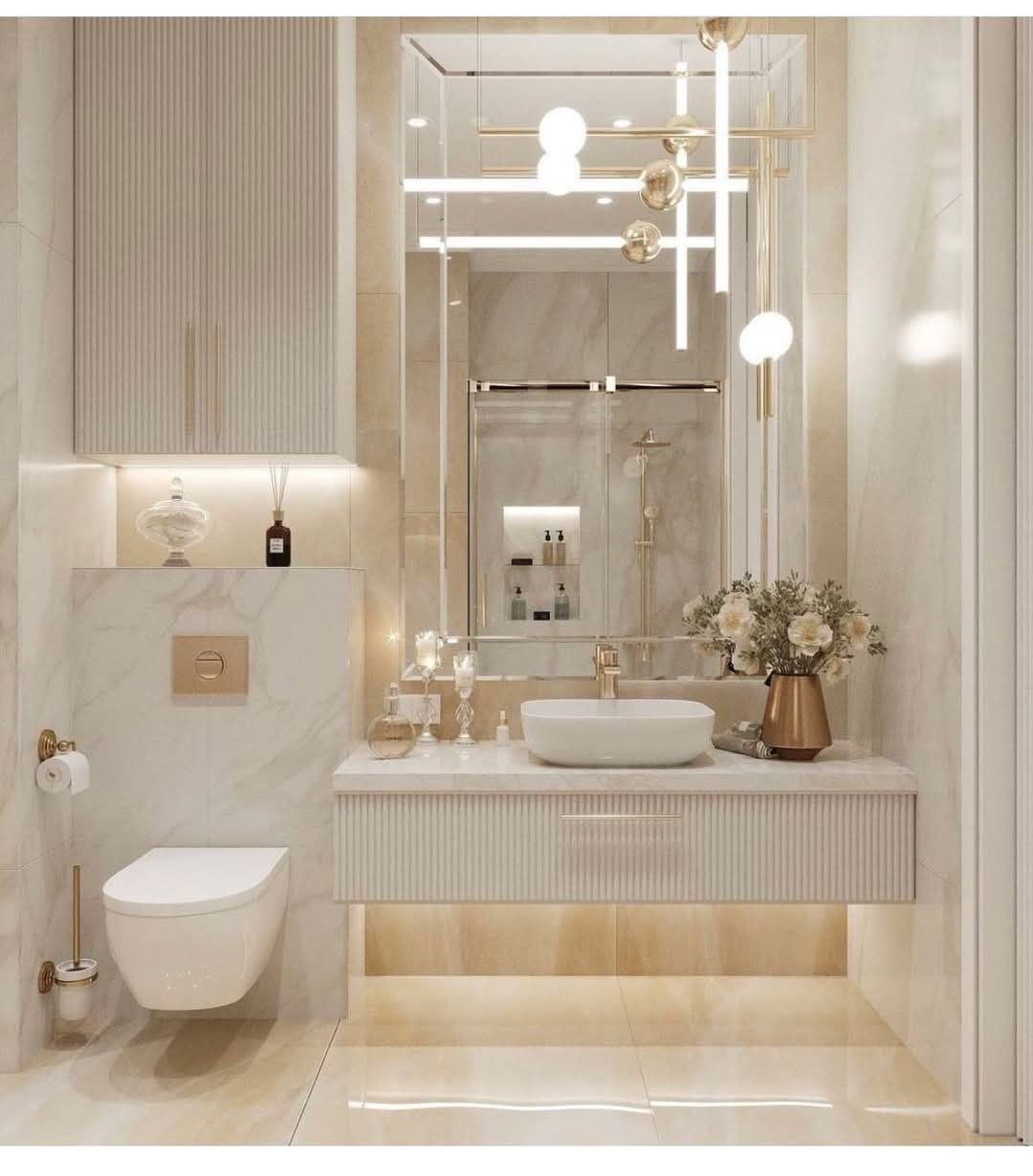 Spa-Inspired Luxury Bathroom with Large-Format Porcelain Slabs & Brass Fixtures #11